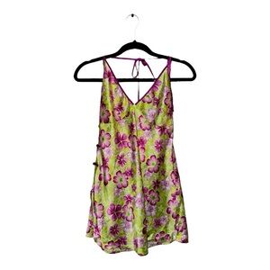 RARE VTG Victoria’s Secret lime green mini dress with pink/purple flowers Size S